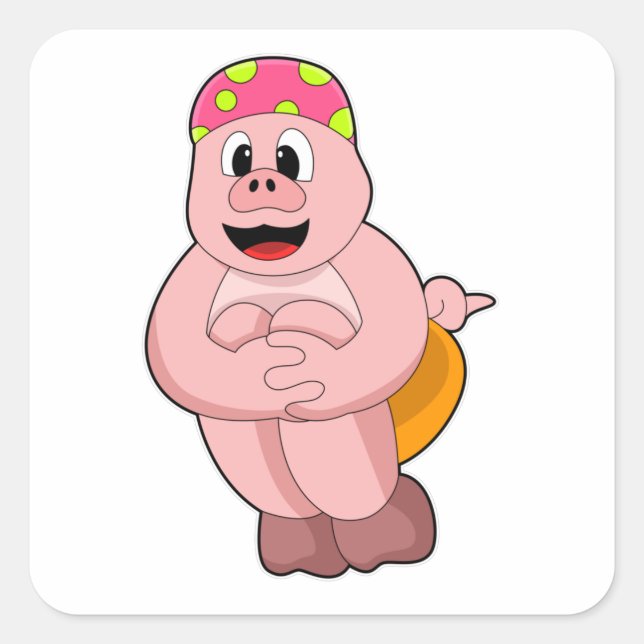 Pig at Jumping into Water Square Sticker (Front)