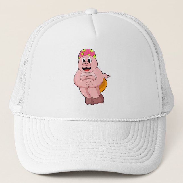 Pig at Jumping into Water Trucker Hat (Front)