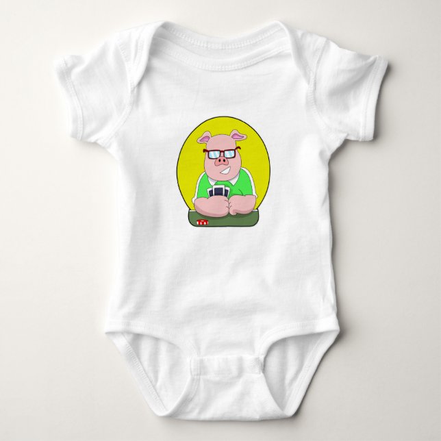 Pig at Poker with Cards Baby Bodysuit (Front)