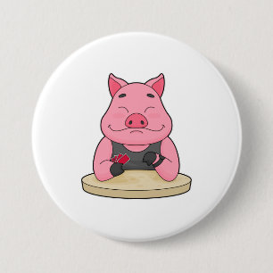 Pig at Poker with Poker cards 7.5 Cm Round Badge