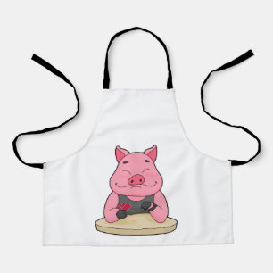 Pig at Poker with Poker cards Apron