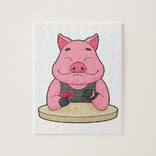 Pig at Poker with Poker cards Jigsaw Puzzle