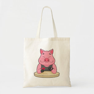 Pig at Poker with Poker cards Tote Bag