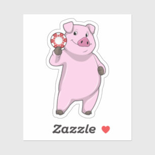 Pig at Poker with Poker chips