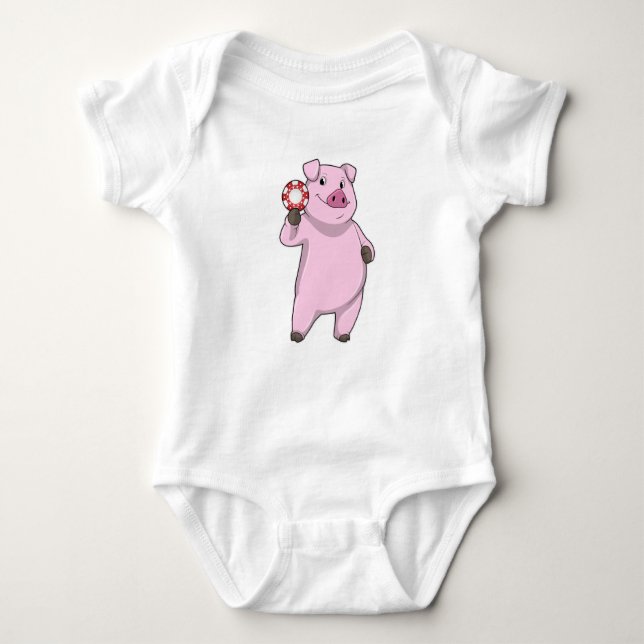 Pig at Poker with Poker chips Baby Bodysuit (Front)
