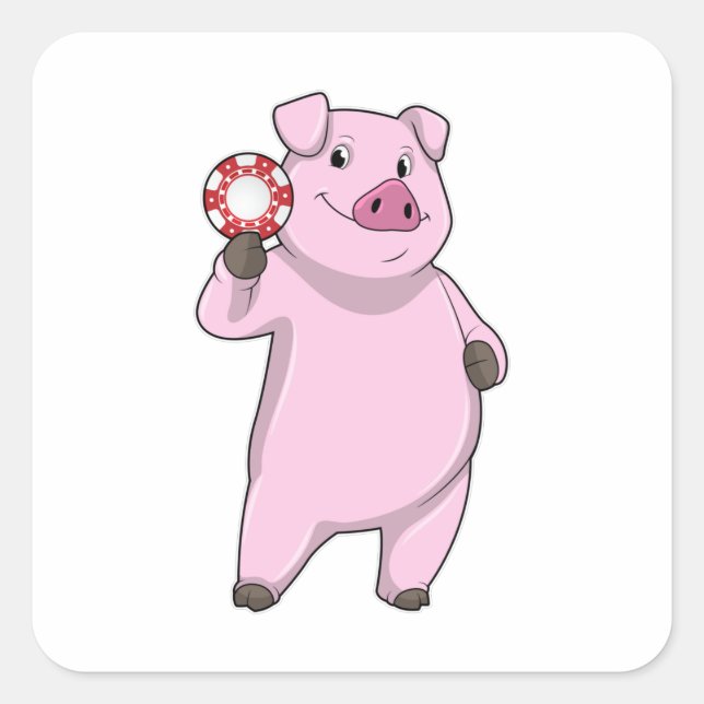 Pig at Poker with Poker chips Square Sticker (Front)