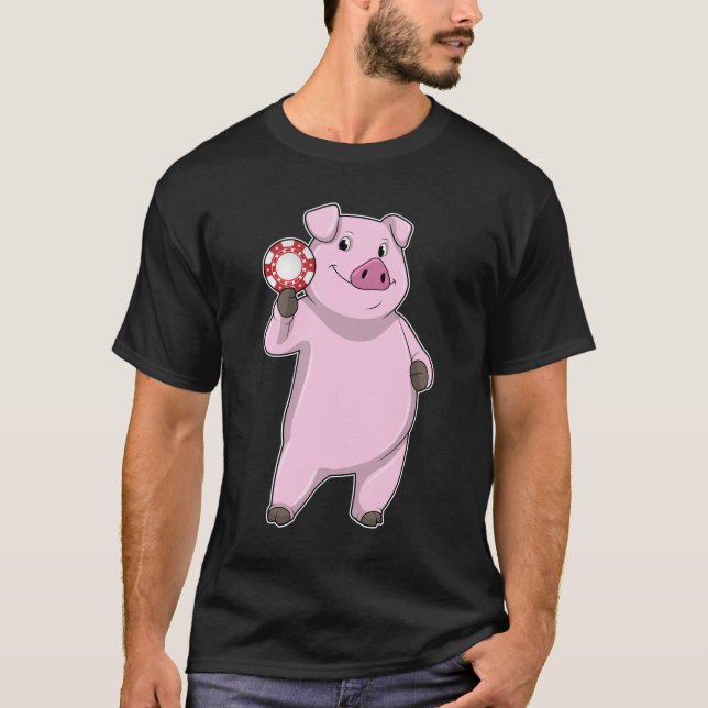 Pig at Poker with Poker chips T-Shirt (Front)