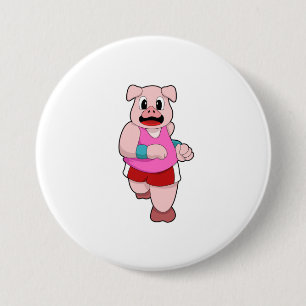 Pig at Running 7.5 Cm Round Badge