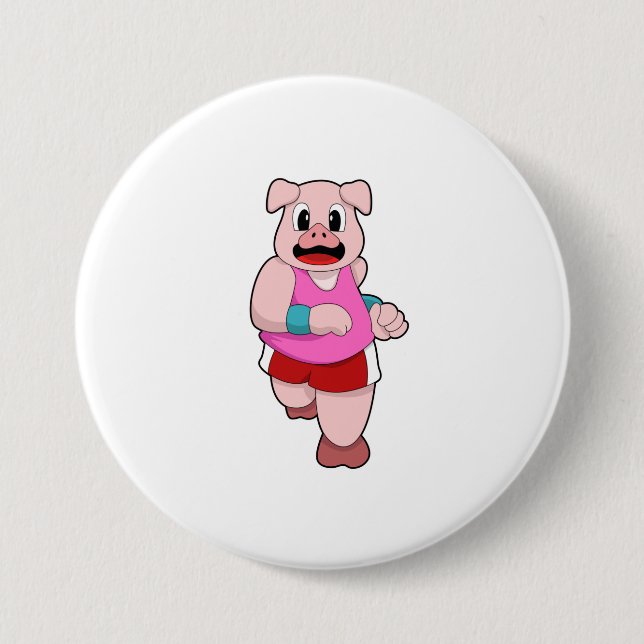 Pig at Running 7.5 Cm Round Badge (Front)