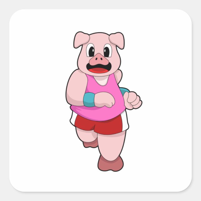 Pig at Running Square Sticker (Front)