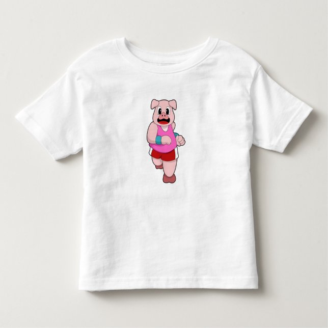 Pig at Running Toddler T-Shirt (Front)