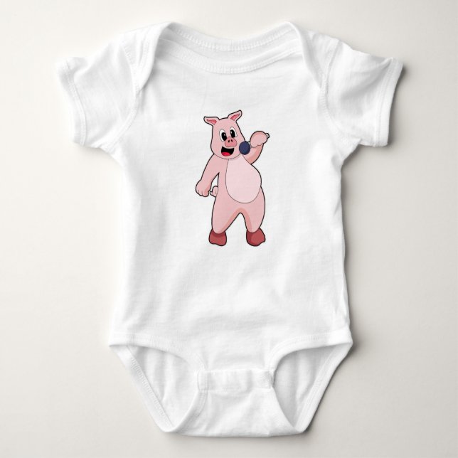 Pig at Singing with Microphone Baby Bodysuit (Front)