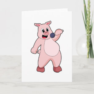 Pig at Singing with Microphone Card