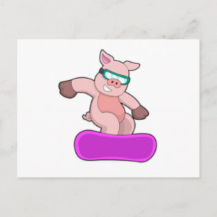 Pig at Snowboard Sports & Ski goggles Postcard