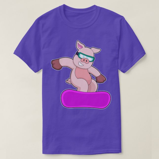 Pig at Snowboard Sports Ski goggles T-Shirt (Design Front)