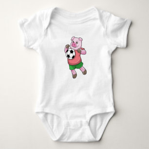 Pig at Soccer Sports Baby Bodysuit