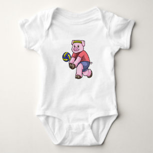 Pig at Sports with Volleyball Baby Bodysuit