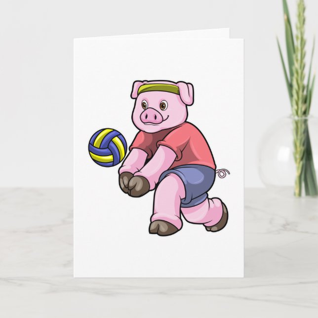 Pig at Sports with Volleyball Card (Front)