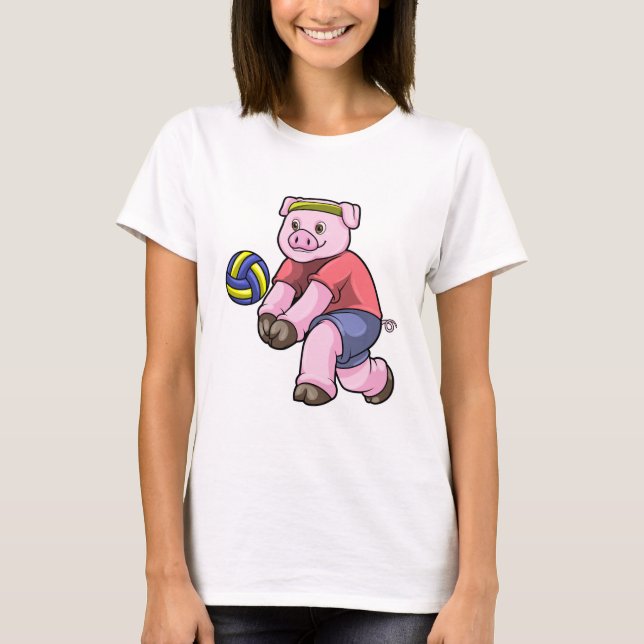 Pig at Sports with Volleyball T-Shirt (Front)