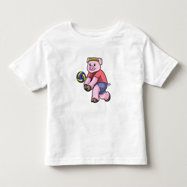 Pig at Sports with Volleyball Toddler T-Shirt (Front)