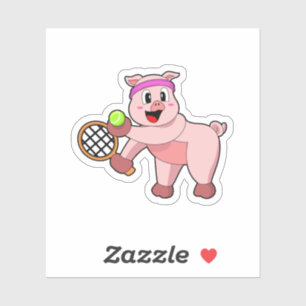 Pig at Tennis with Tennis racket