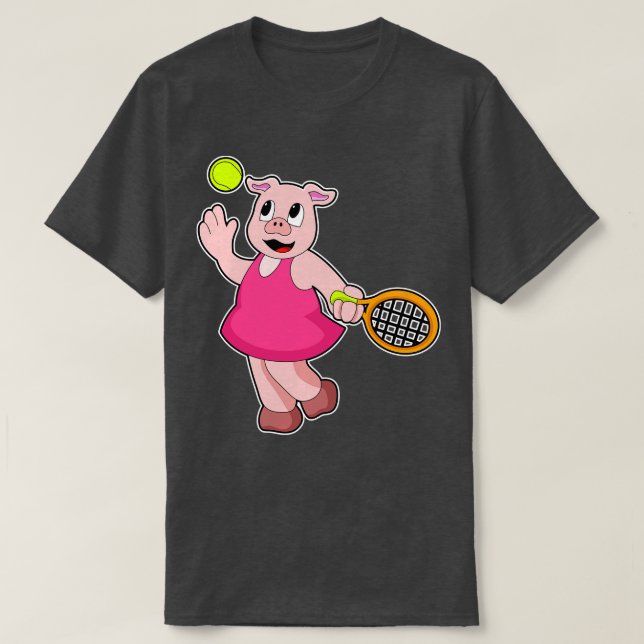 Pig at Tennis with Tennis racket 2 T-Shirt (Design Front)
