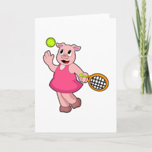 Pig at Tennis with Tennis racket Card