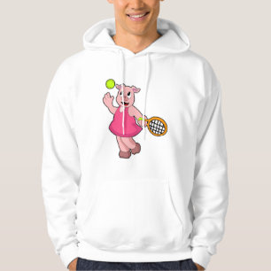 Pig at Tennis with Tennis racket Hoodie