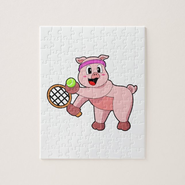 Pig at Tennis with Tennis racket Jigsaw Puzzle (Vertical)