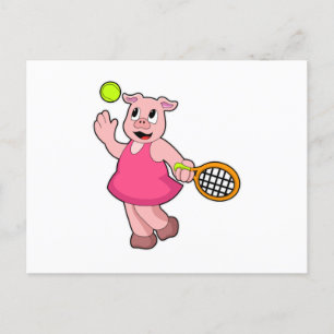 Pig at Tennis with Tennis racket Postcard