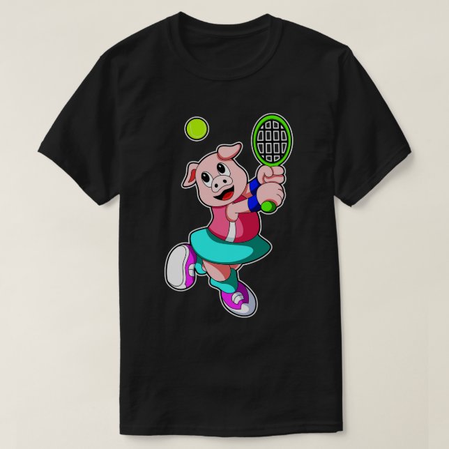 Pig at Tennis with Tennis racket Skirt T-Shirt (Design Front)