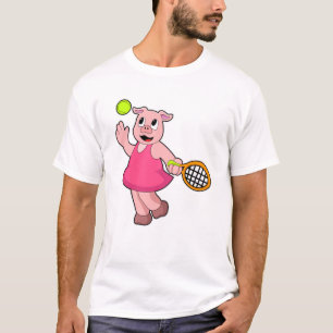 Pig at Tennis with Tennis racket T-Shirt