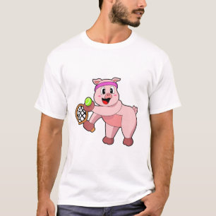 Pig at Tennis with Tennis racket T-Shirt