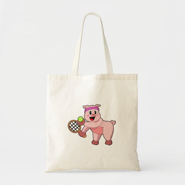 Pig at Tennis with Tennis racket Tote Bag (Front)