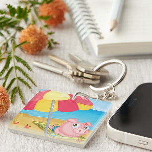 Pig At The Beach Keychain