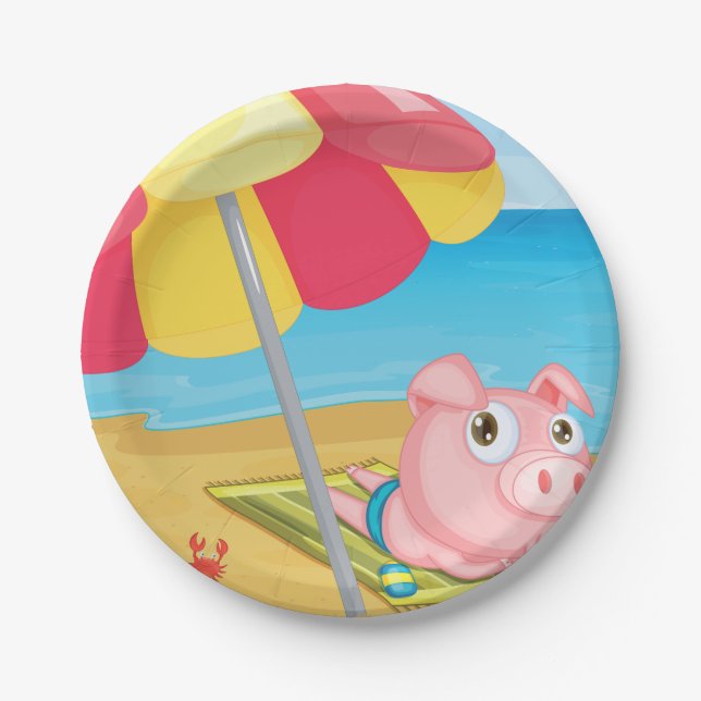 Pig At The Beach Paper Plates (Front)