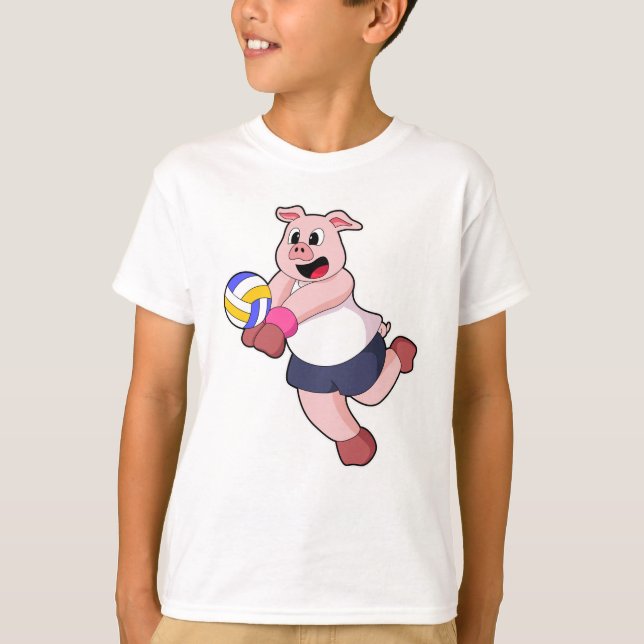 Pig at Volleyball Sports T-Shirt (Front)