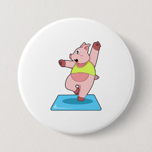 Pig at Yoga Fitness 7.5 Cm Round Badge