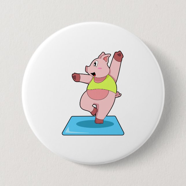 Pig at Yoga Fitness 7.5 Cm Round Badge (Front)