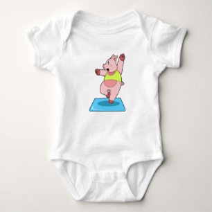 Pig at Yoga Fitness Baby Bodysuit
