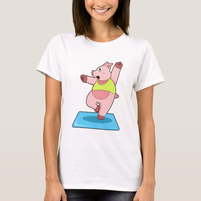 Pig at Yoga Fitness T-Shirt (Front)