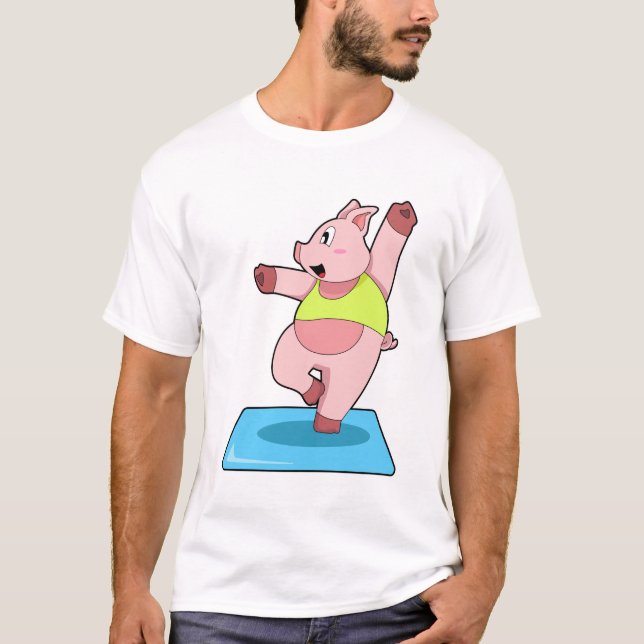 Pig at Yoga Fitness T-Shirt (Front)