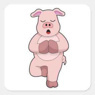 Pig at Yoga on a Leg Square Sticker