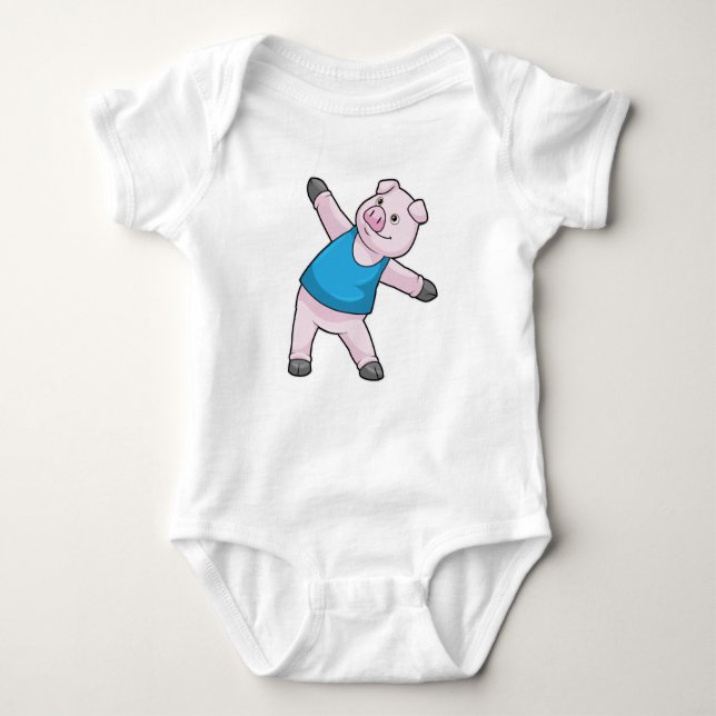 Pig at Yoga Stretching Baby Bodysuit (Front)