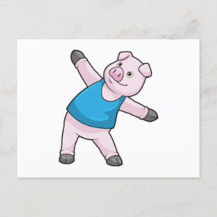 Pig at Yoga Stretching Postcard
