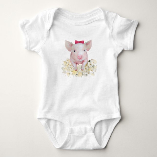 Pig baby clothes, baby bodysuit, infant clothes bodysuit (Front)