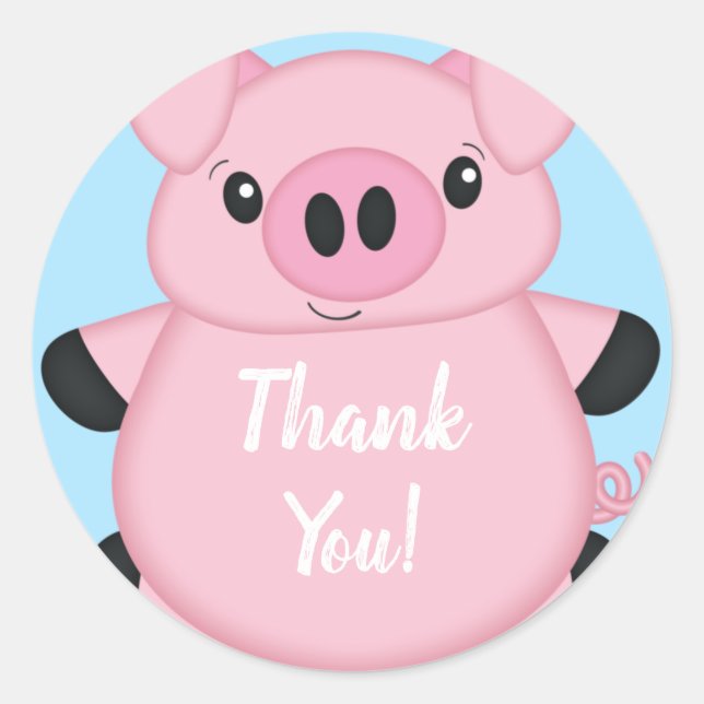 Pig Baby Shower Farm Blue Boy Classic Round Sticker (Front)