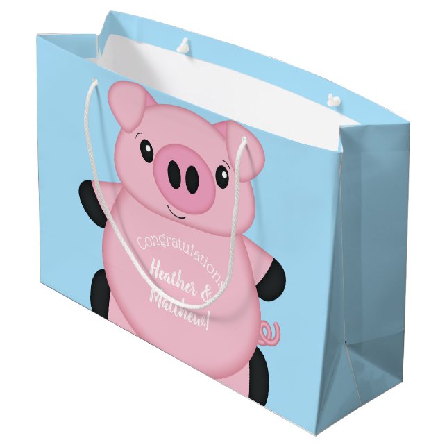 Pig Baby Shower Farm Blue Boy Large Gift Bag (Back Angled)