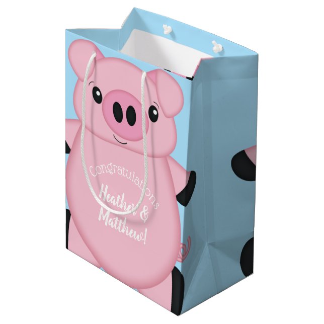 Pig Baby Shower Farm Blue Boy Medium Gift Bag (Back Angled)