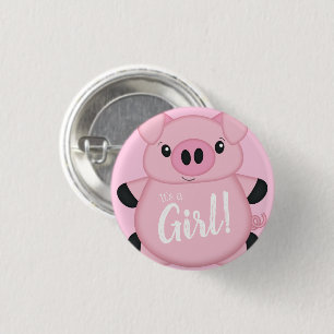 Pig Baby Shower Farm Pink Girl  3 Cm Round Badge